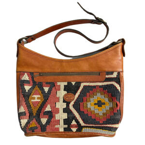 Vtg Yun Art Turkish Killim Purse Crossbody Shoulder Bag Carpet Wool Leather Zip
